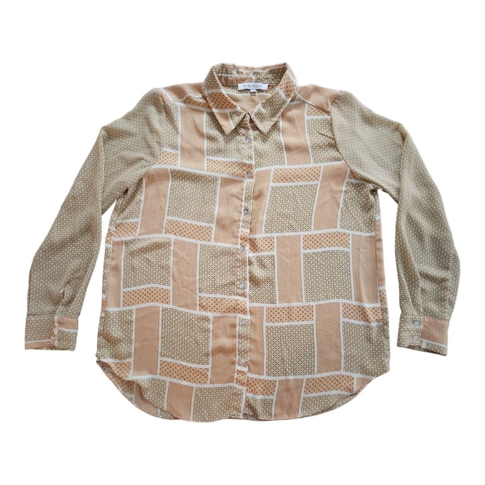 Rose Olive Button Down Shirt Lightweight Womens Large Geometric Tapestry NWOT‎